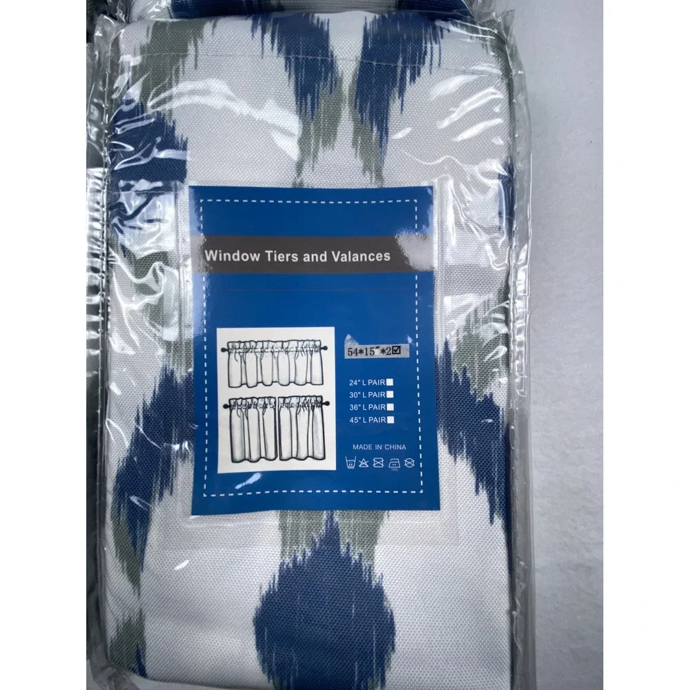 Oremila 4 Pack Kitchen Window Valances Navy Blue Gray Ikat Diamond Rod Pocket